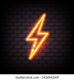 Realistic yellow 3d neon energy sign. Lightning bolt for decoration banner. Vector illustration. Eps 10.