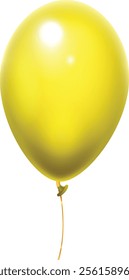 Realistic yellow balloon floating with curled string isolated on white background, perfect for party invitations, greeting cards, or any festive design