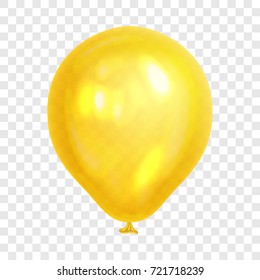 Realistic yellow balloon, isolated on transparent background. Balloon for birthday party, celebration, festival. Flying glossy balloon. Holiday vector Illustration