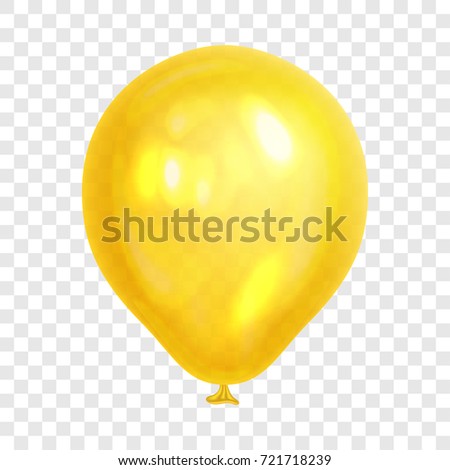 Realistic yellow balloon, isolated on transparent background. Balloon for birthday party, celebration, festival. Flying glossy balloon. Holiday vector Illustration