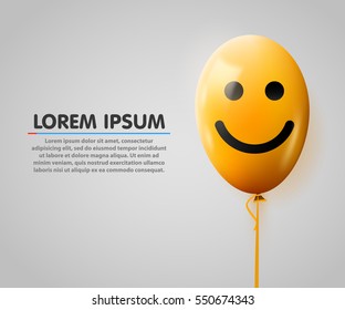 Realistic yellow balloon. Smiley face. Happy birthday. Vector illustration.