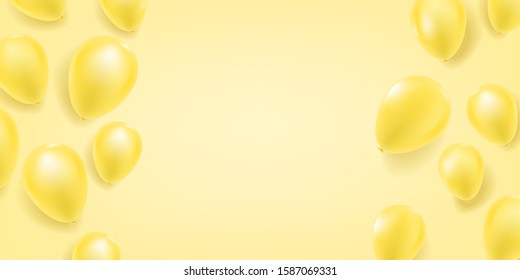 Realistic yellow balloons on a bright yellow background.
