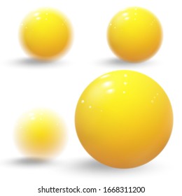 Realistic yellow balls. Yellow blurred glossy spheres.