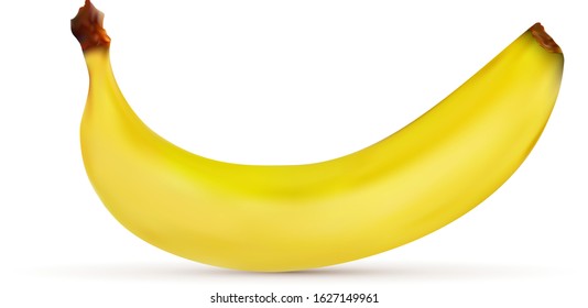 Realistic yellow banana with shadow - isolated on white background. Vector illustration.