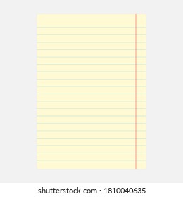 Realistic yellow blank notepad paper page template with lined. Mock up cover for business memo diary and empty sketchbook notebook
