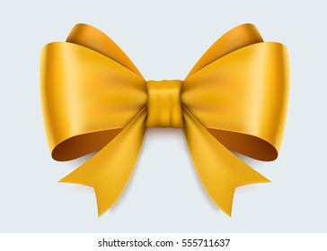 Realistic yellow bow isolated on white background. Vector illusatraion