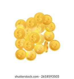 
Realistic yellow brass or gold coin different views. Embossed Dollar Sign and Star-Patterned Border on a Clean White Background with Soft Shadow. 3D golden coins. Payment and investment, bank.