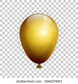 A realistic Yellow color balloon isolated on the Transparent Background. Beautiful Vector Illustration of a flying upward Glitter Ball with Helium.