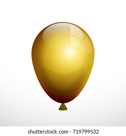 A realistic Yellow color balloon isolated on the Transparent Background. Beautiful Vector Illustration of a flying upward Glitter Ball with Helium.