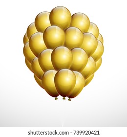 A realistic Yellow color balloon isolated on the Transparent Background. Beautiful Vector Illustration of a flying upward Glitter Ball with Helium.