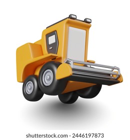 Realistic yellow combine harvester in motion. Special agricultural machinery
