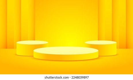 Realistic yellow embossed background minimalism with 3D blank podium vector for place your product, abstract banner illustration