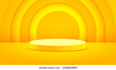 Realistic yellow embossed background minimalism with 3D blank podium vector for place your product, abstract banner illustration