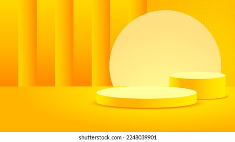 Realistic yellow embossed background minimalism with 3D blank podium vector for place your product, abstract banner illustration