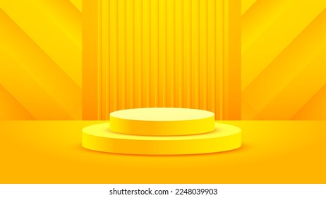 Realistic yellow embossed background minimalism with 3D blank podium vector for place your product, abstract banner illustration