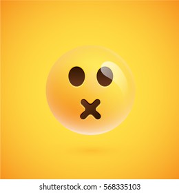Realistic yellow emoticon in front of a yellow background, vector illustration