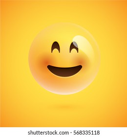 Realistic yellow emoticon in front of a yellow background, vector illustration