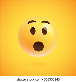 Realistic yellow emoticon in front of a yellow background, vector illustration