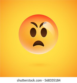 Realistic yellow emoticon in front of a yellow background, vector illustration