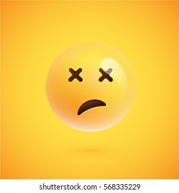 Realistic yellow emoticon in front of a yellow background, vector illustration