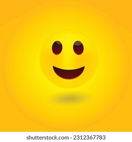 Realistic yellow emoticon in front of a yellow gradient background, vector illustration