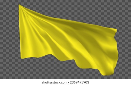 Realistic yellow flag flying on grey checkered background vector illustration.