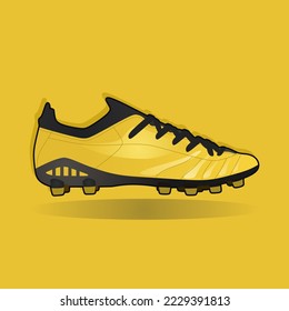 Realistic yellow football soccer boots vector illustration in trendy design style, isolated on matching cool background. Editable 3D icon of football equipment for world competition in qatar 2022.