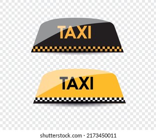 Realistic Yellow French Taxi Sign Icon Set Closeup Isolated On Transparent Background. Design Template For Taxi Service, Mockup.