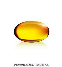 Realistic Yellow Gelatin Capsule Isolated On White, Vector Illustration, Vitamin