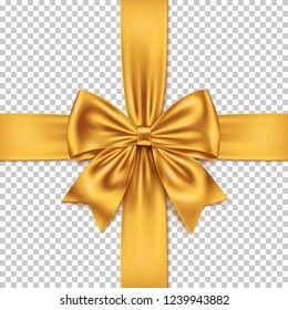 Realistic yellow gift bow and ribbon isolated on transparent background. Detailed decoration elements for Christmas, birthday, Valentine’s Day, Women’s, Mothers’ Day, and other celebrations.
