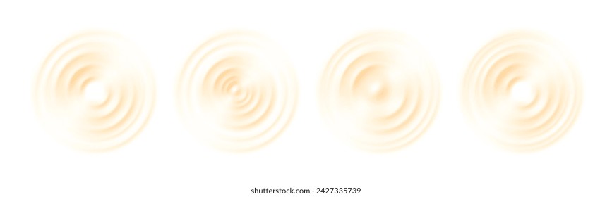 Realistic yellow liquid ripple. Drop or sound wave splash effects. Round wave surfaces on transparent background