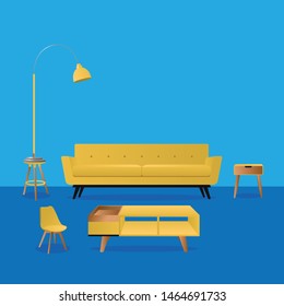 Realistic Yellow Minimalist Interior Vector.