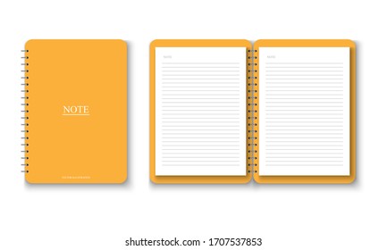 Realistic yellow notebook with A4 paper note, vector illustration