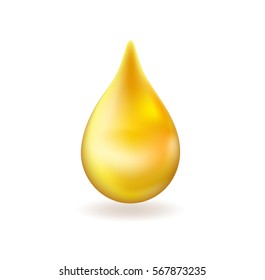 Realistic yellow oil or honey drop. 3d icon golden droplet falls. Vector illustration