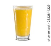 Realistic yellow orange juice glass isolated on white background