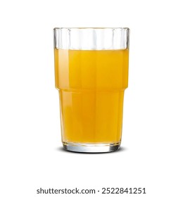 Realistic yellow orange juice glass isolated on white background