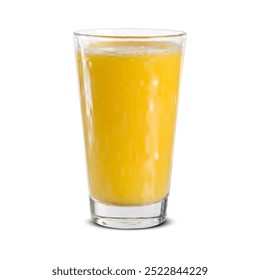 Vidro de suco de laranja amarelo realista isolado no fundo branco