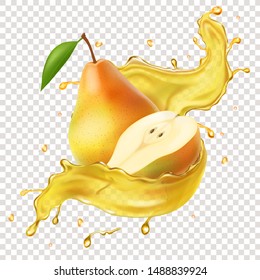 Realistic yellow pear fruit juice splash 