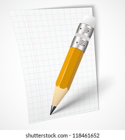 Realistic yellow pencil with paper icon. Vector illustration eps10