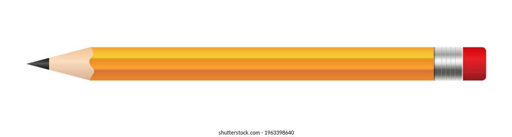 Realistic yellow pencil sharpened with a red rubber band