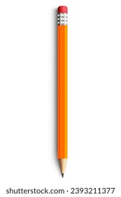 Realistic yellow pencil sharpened with a red rubber on white background - vector