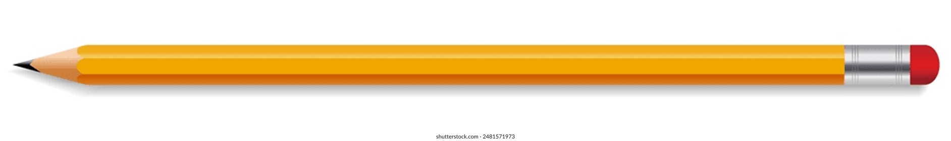 Realistic yellow pencil ,Yellow pencil sharpened .Realistic pencil with a red rubber band