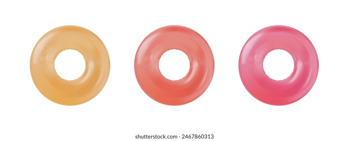 Realistic yellow and red Inflatable circles on isolated background. Swim ring, water donut, floatie, rubber ring on white background. Vector illustration