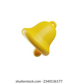 Realistic yellow ringing bell 3D style, vector illustration isolated on white background. Bright decorative design element, reminder sign, notification symbol