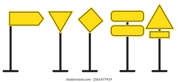 Realistic yellow road sign. Isolated signal tables. Blank street traffic symbols, stopping boards. Signaling plates vector set. Signal road for control traffic collection illustration