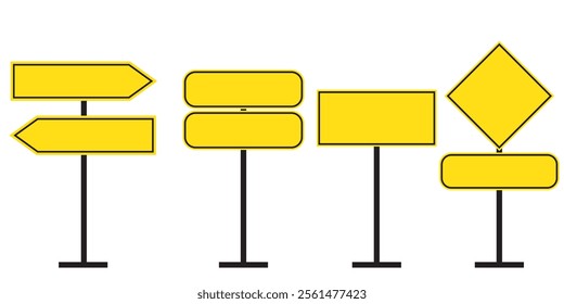 Realistic yellow road sign. Isolated signal tables. Blank street traffic symbols, stopping boards. Signaling plates vector set. Signal road for control traffic collection illustration