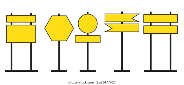 Realistic yellow road sign. Isolated signal tables. Blank street traffic symbols, stopping boards. Signaling plates vector set. Signal road for control traffic collection illustration