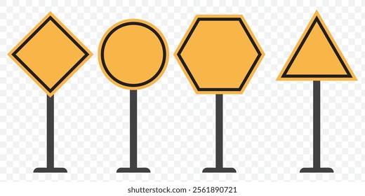 Realistic yellow road sign. Isolated signal tables. Blank street traffic symbols, stopping boards. Signaling plates vector set. Signal road for control traffic collection illustration. eps 10.