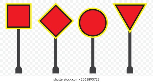 Realistic yellow road sign. Isolated signal tables. Blank street traffic symbols, stopping boards. Signaling plates vector set. Signal road for control traffic collection illustration. eps 10.