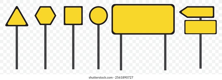 Realistic yellow road sign. Isolated signal tables. Blank street traffic symbols, stopping boards. Signaling plates vector set. Signal road for control traffic collection illustration. eps 10.